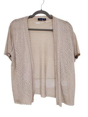 Basic Editions Vintage Women's Beige Pointelle Knit Lagenlook Grandma Cardigan L